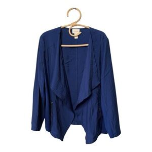 Chicos Navy Blue Open Front Asymetric Drape Zipper Pocket Jacket  Minimalist